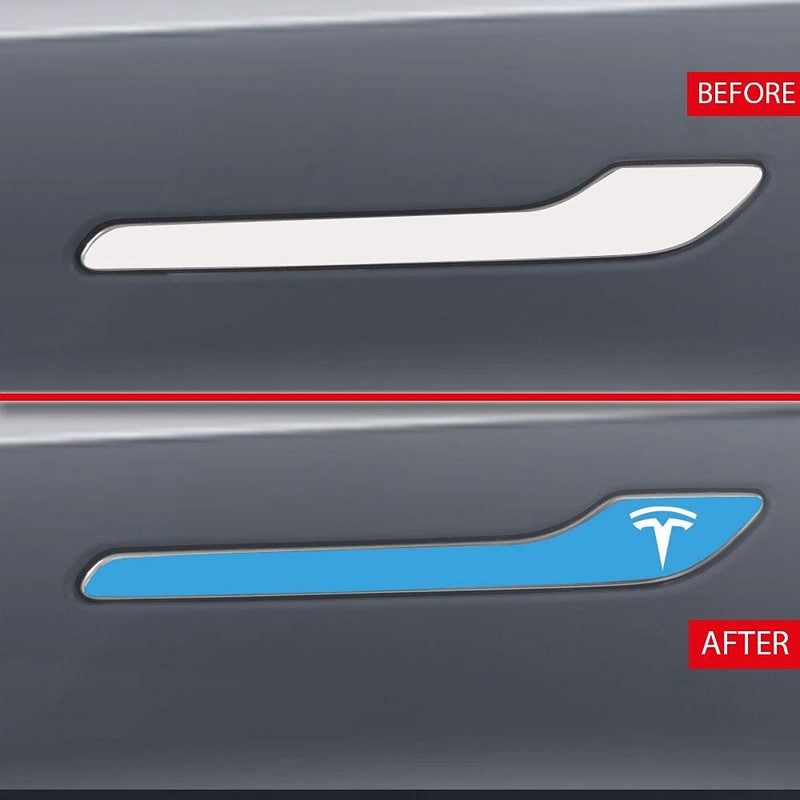 اي بس سي IPG لـ Tesla Model 3 / Model Y مجموعة ملصقات لاصقة لمقبض الباب (مجموعة من 4) مع شعار Tesla (أزرق فاتح لامع) - Image 4